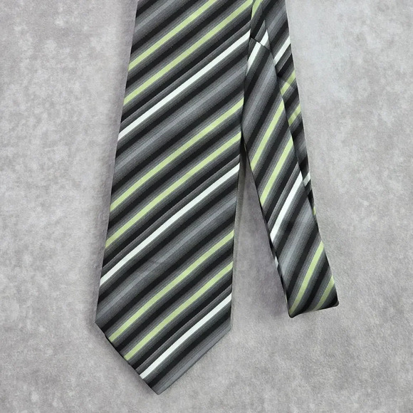 Van Heusen Black Gray Green Stripe Geometric Executive Neck Tie Men's - Picture 2 of 5
